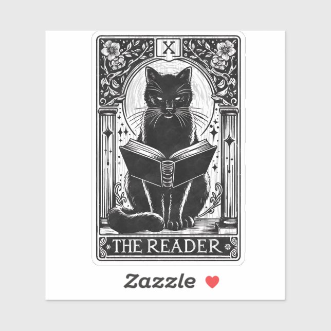 Sticker Carte de Tarot de chat noir du lecteur (Feuille)