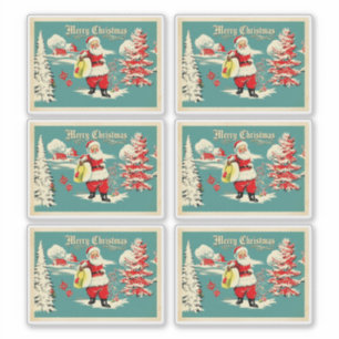 Sticker Carte de vacances rétro Santa Wonderland
