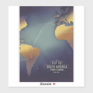 Sticker Carte de vol vers l'Amérique du Sud depuis l'Europ