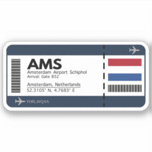 Sticker Carte d'embarquement AMS Amsterdam - billet d'aéro