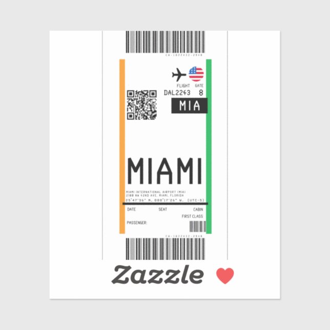 Sticker Carte d'embarquement pour Miami (MIA) (Feuille)