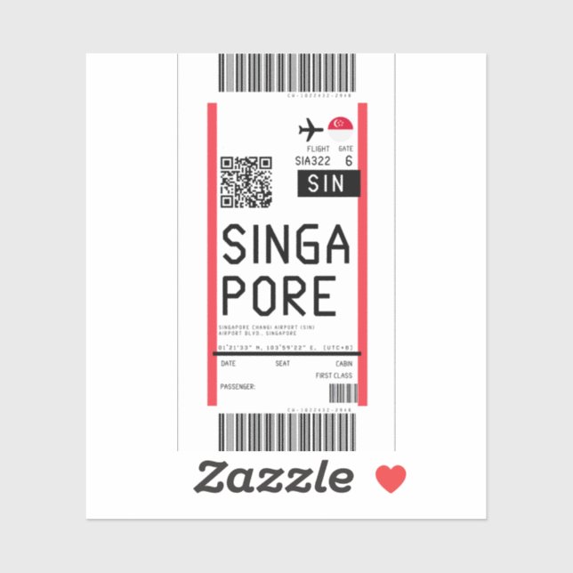 Sticker Carte d'embarquement pour Singapour (SIN) (Feuille)