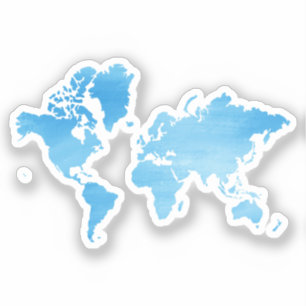 Sticker Carte du monde bleue minimale Art aquarelle