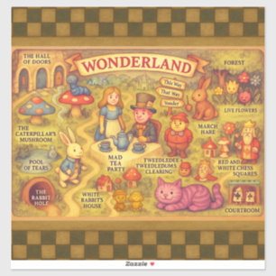 Sticker Carte Fantaisiste des Aventures d'Alice au Pays de