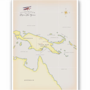 Sticker Carte illustrée de Papouasie-Nouvelle-Guinée