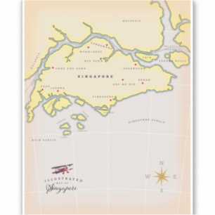 Sticker Carte illustrée de Singapour