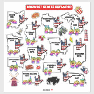 Sticker Carte pédagogique du Midwest – Langue des signes a