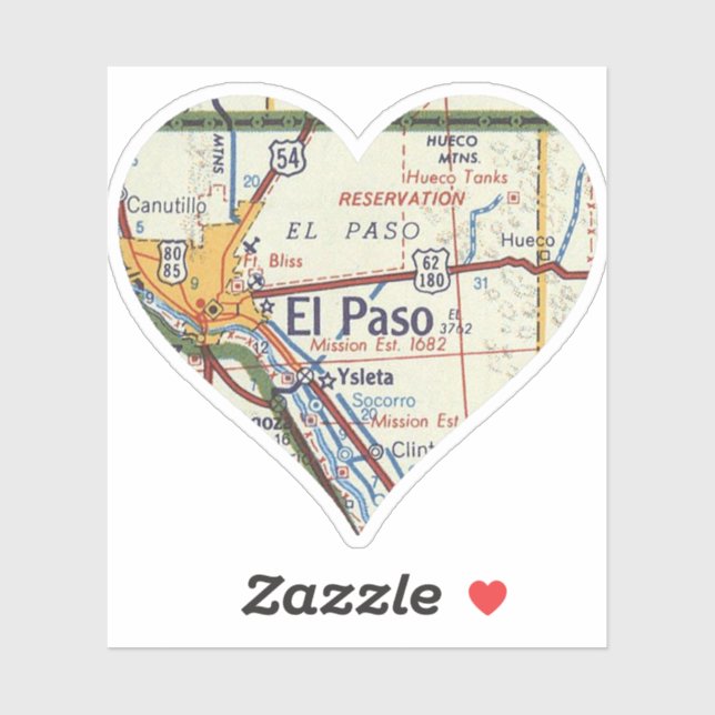 Sticker Carte rétro El Paso TX (Feuille)
