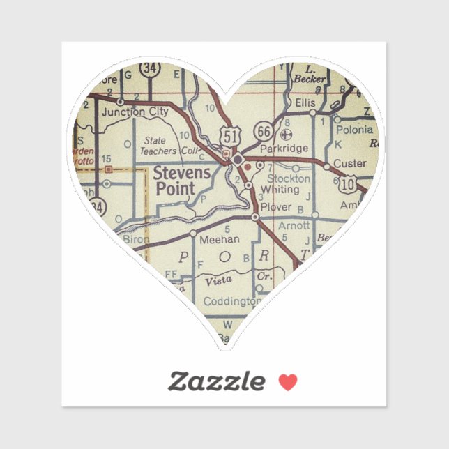 Sticker Carte routière Stevens Point WI (Feuille)