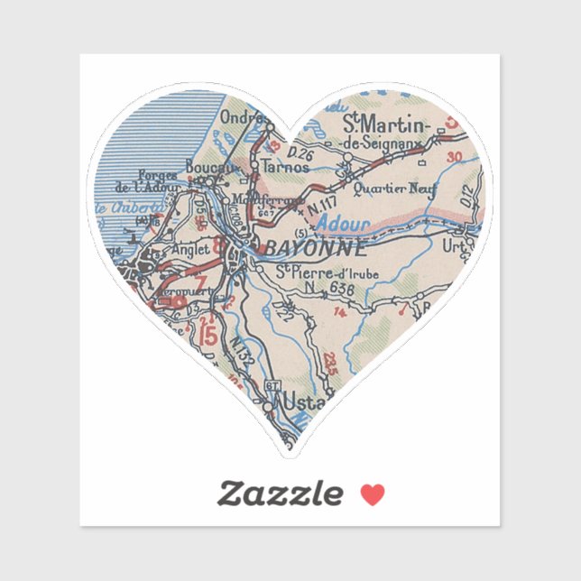 Sticker Carte Vintage Bayonne France (Feuille)