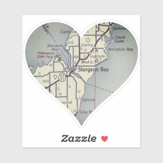 Sticker Carte Vintage de Sturgeon Bay (Feuille)