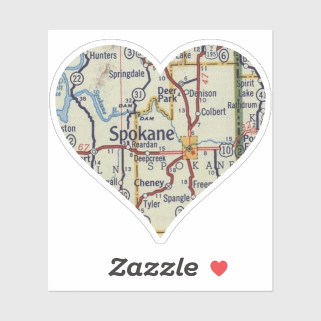 Sticker Carte Vintage Heart Spokane (Feuille)