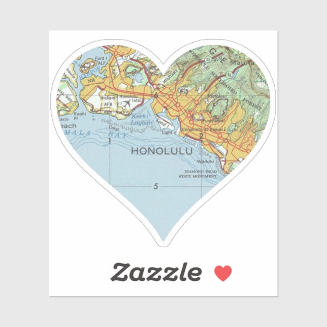 Sticker Carte Vintage Honolulu (Feuille)