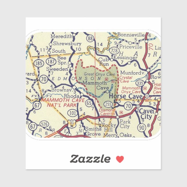 Sticker Carte Vintage Mammoth Cave NP (Feuille)