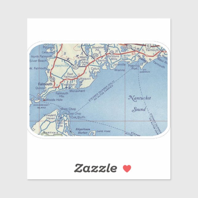 Sticker Carte Vintage Nantucket (Feuille)