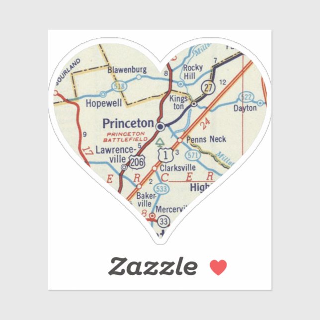 Sticker Carte Vintage Princeton NJ (Feuille)