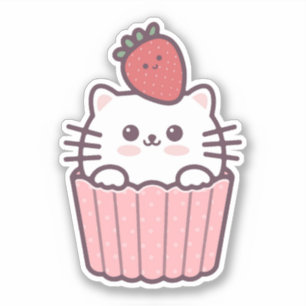 Sticker Carton de Cupcake aux fraises Cute Kawaii