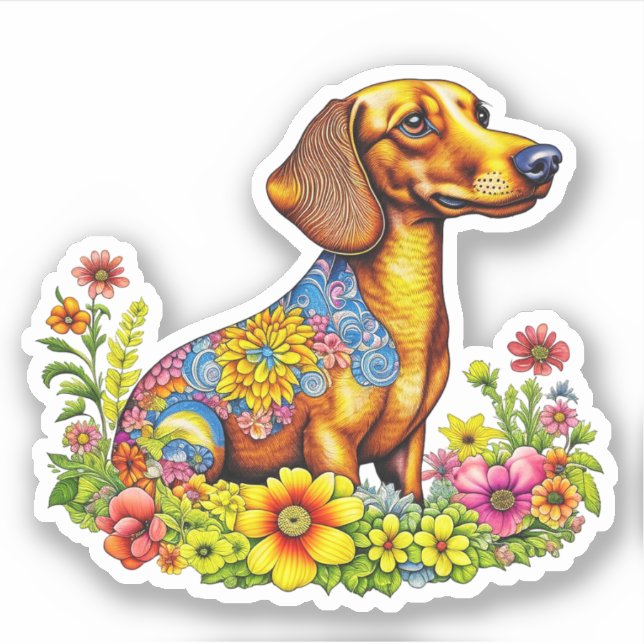 Sticker Carton mignon AI Dachshund Chien (Devant)