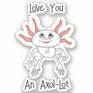 Sticker Cartoon Axolotl rose et blanc