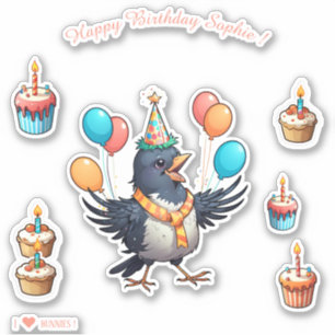Sticker Cartoon Bird - Joyeux anniversaire Personnalisé