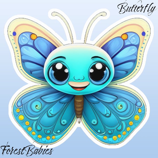 Sticker Cartoon Bleu Bleu Bleu Bouton mignon pour enfants  (Butterfly ForestBabies Sticker)