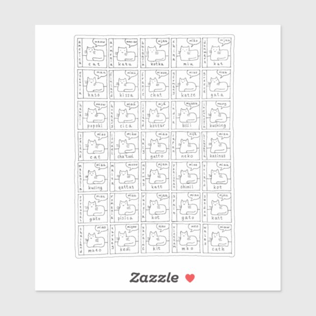 Sticker Cartoon Cats Different Meow Languages  (Feuille)