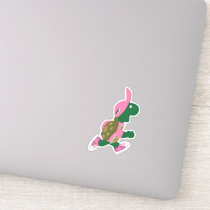 Sticker Cartoon Coureur Tortue Portant un Casquette rose