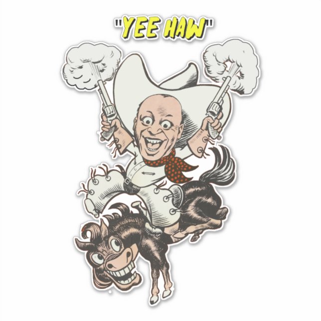Sticker Cartoon cowboy tir pistolets équitation art (Devant)