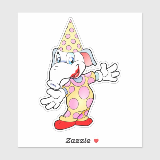 Sticker Cartoon d'art Circus Elephant Clown (Feuille)