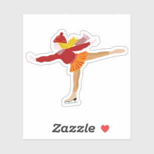Sticker Cartoon Girl Patinage sur glace Clipart d'hiver