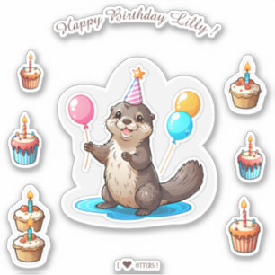 Sticker Cartoon Otter Joyeux anniversaire Personnalisé