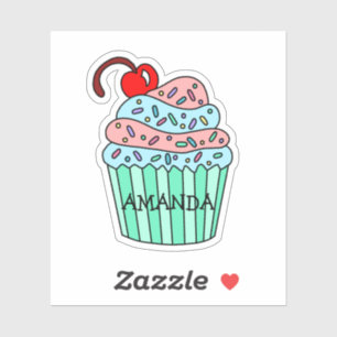 Sticker Cartoon personnalisé rose et bleu cupcake