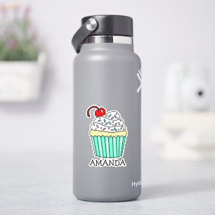 Sticker Cartoon personnalisé Vanilla Cupcake et nom