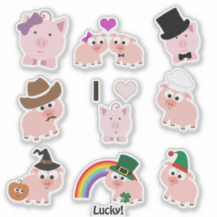 Sticker Cartoon Pink Pigs