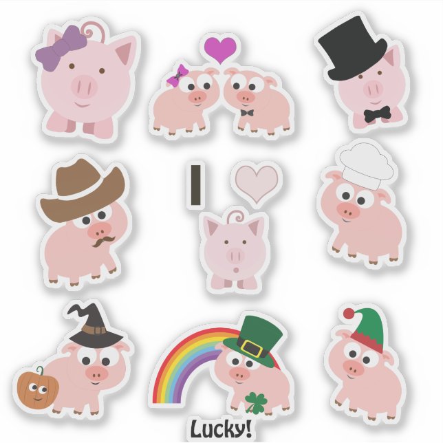 Sticker Cartoon Pink Pigs (Devant)