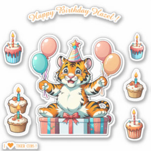 Sticker Cartoon Tiger Cub - Joyeux anniversaire Personnali