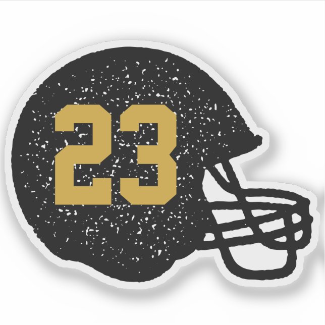 Sticker Casque de football numéro personnalisé noir et or (Devant)