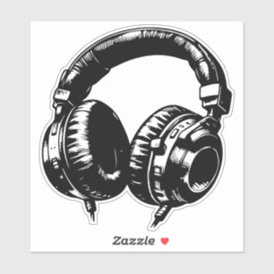 Sticker Casque de musique noir pour danse DJ fête d'annive