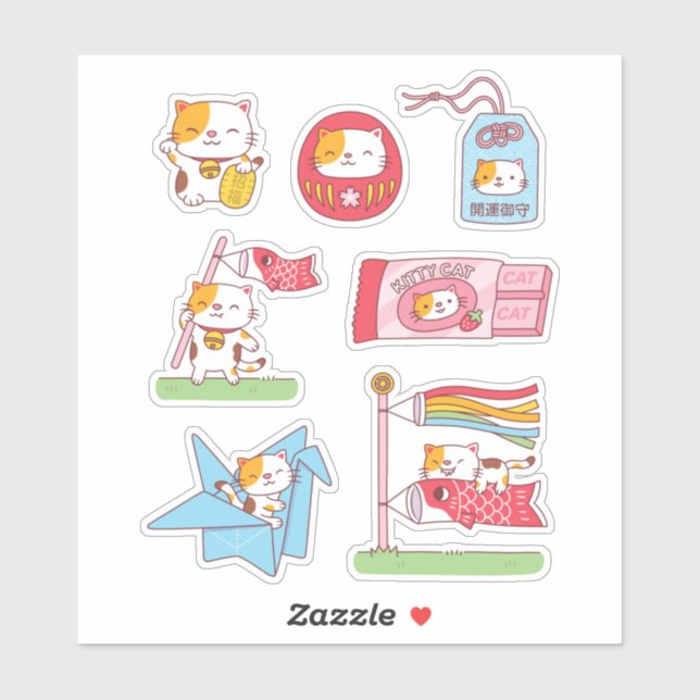 Sticker Casquette japonaise de bonne chance Neko Cat (Feuille)