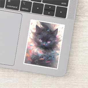 Sticker Casquette noire mystique aquarelle   Cute chat
