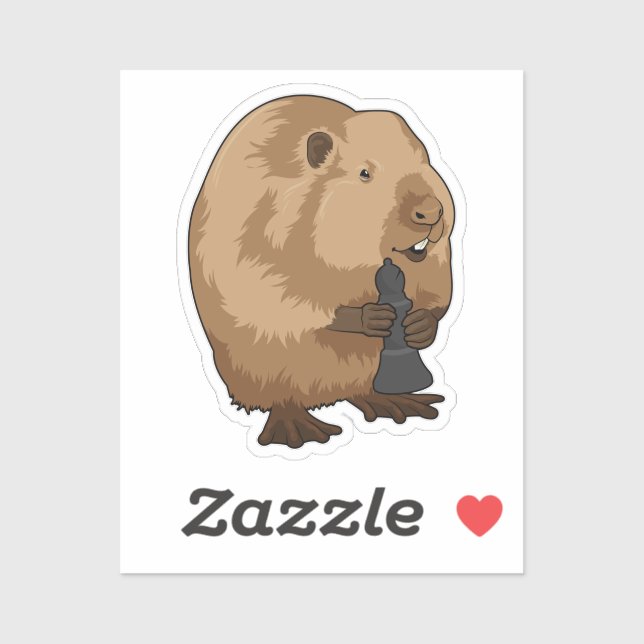 Sticker Castor au jeu d'échecs avec pièce d'échecs Évêque (Feuille)