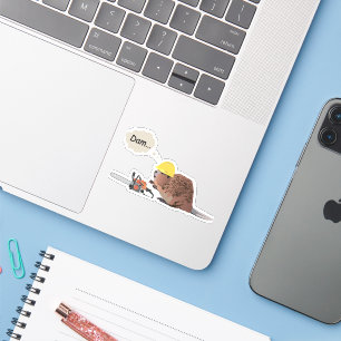 Sticker Castor Brown avec tronçonneuse et casque de sécu