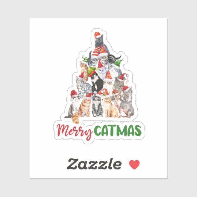 Sticker Cat Christmas Tree Amoureux des chats Noël Fêtes d (Feuille)