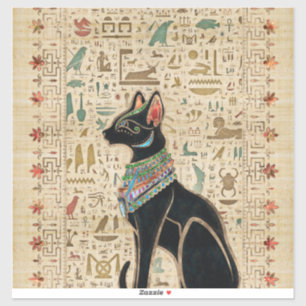 Sticker Cat égyptien - Bastet sur le papyrus