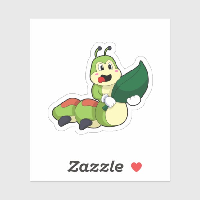 Sticker Caterpillar avec feuille (Feuille)