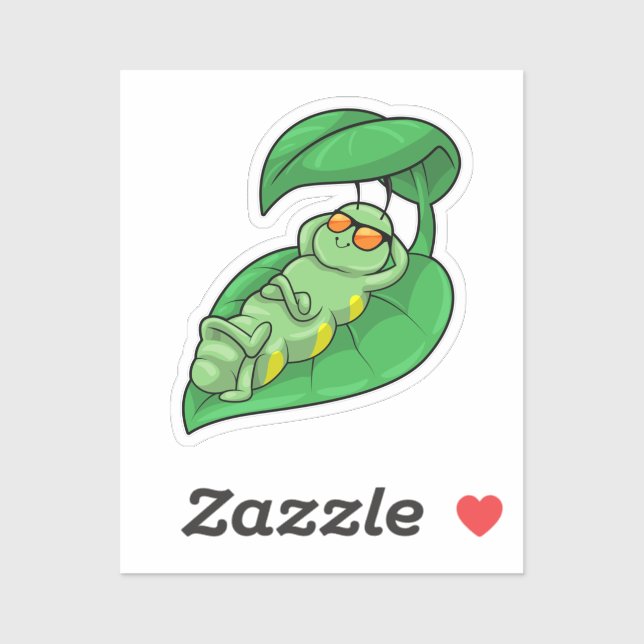 Sticker Caterpillar avec feuille (Feuille)