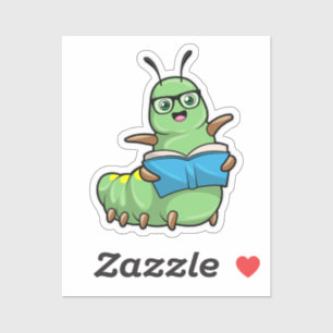 Sticker Caterpillar Nerd avec livre et lunettes