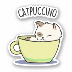 Sticker Catpuccino Funny Kitty Chat En Pun De Coupe