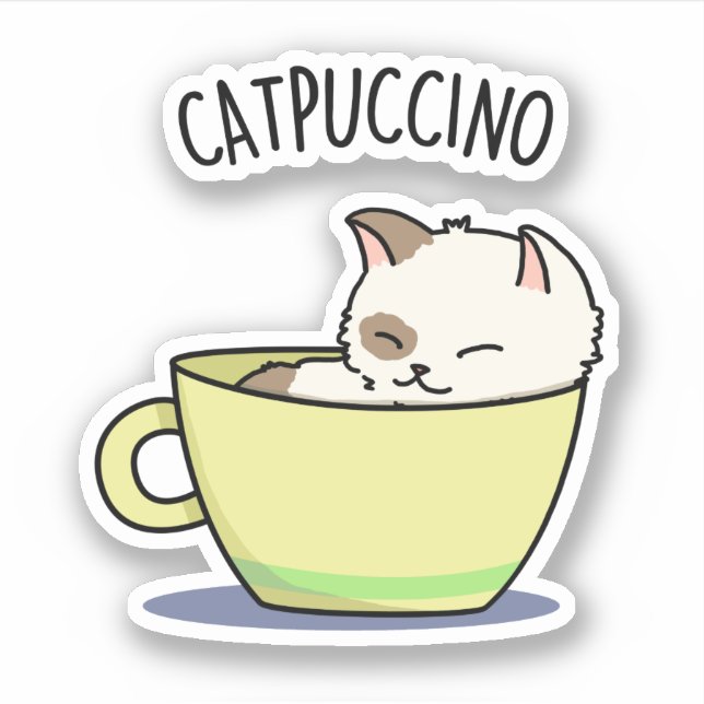 Sticker Catpuccino Funny Kitty Chat En Pun De Coupe (Devant)