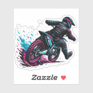 Sticker Cavalier de motocross de style BD éclaboussé de bo